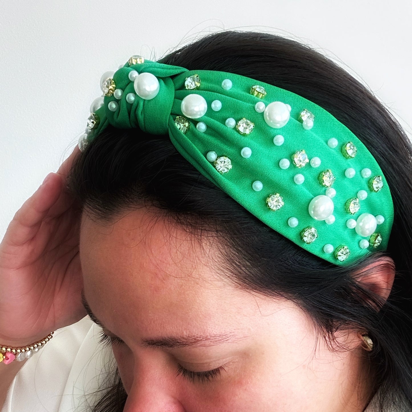 Green Pearl and Rhinestone Headband