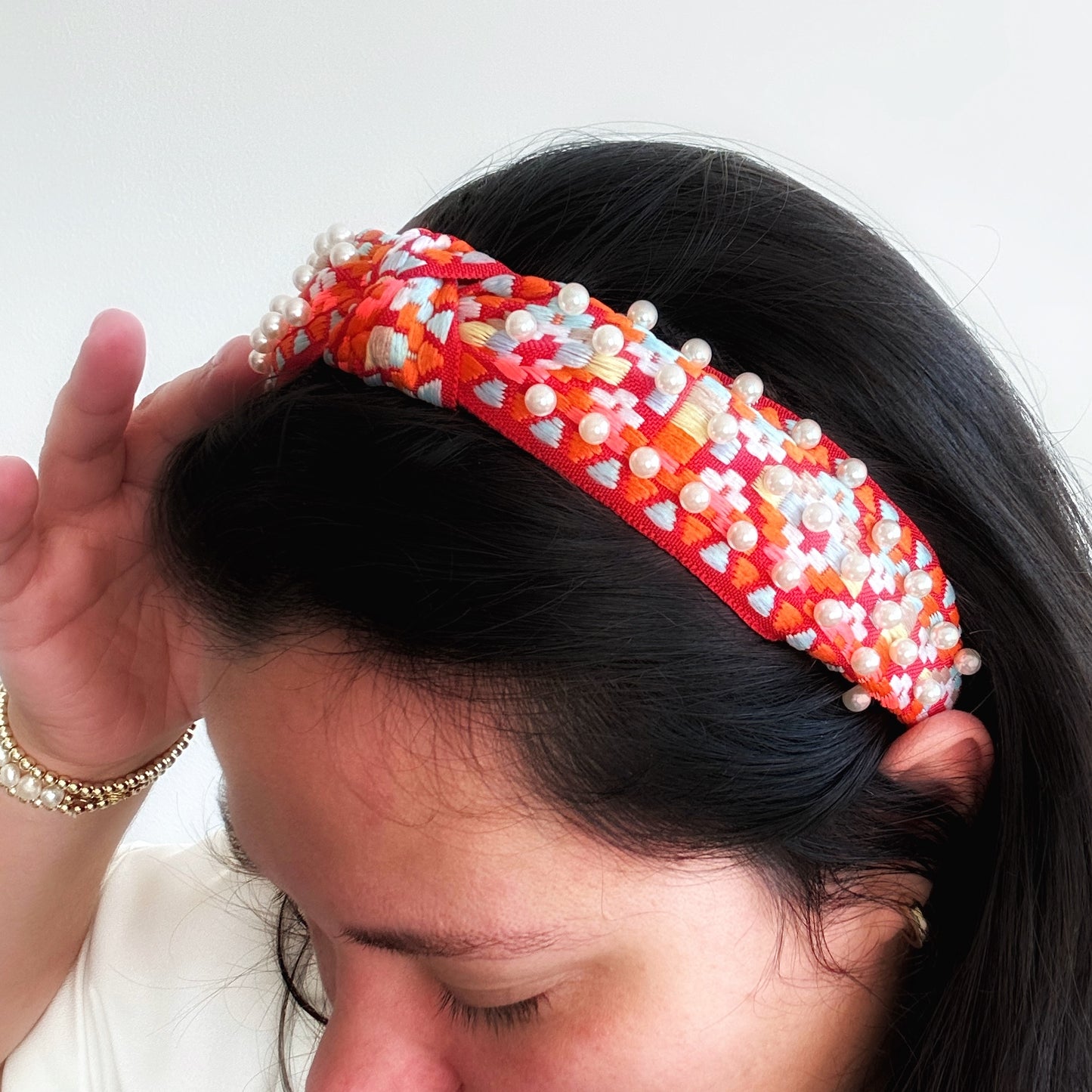 Embroidered Pearl Headband