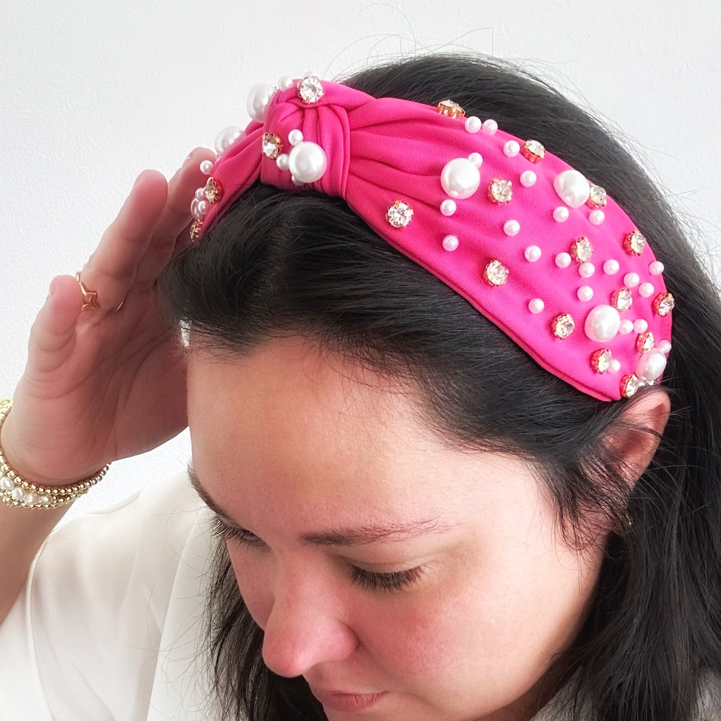 Pink Pearl and Rhinestone Headband