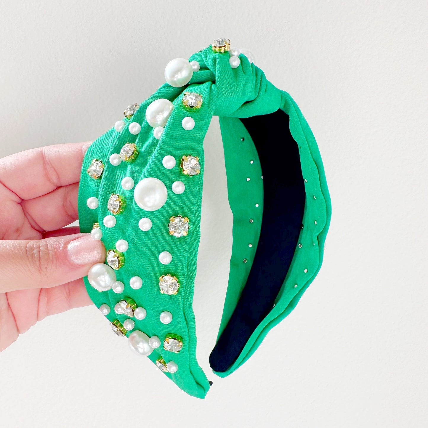 Green Pearl and Rhinestone Headband